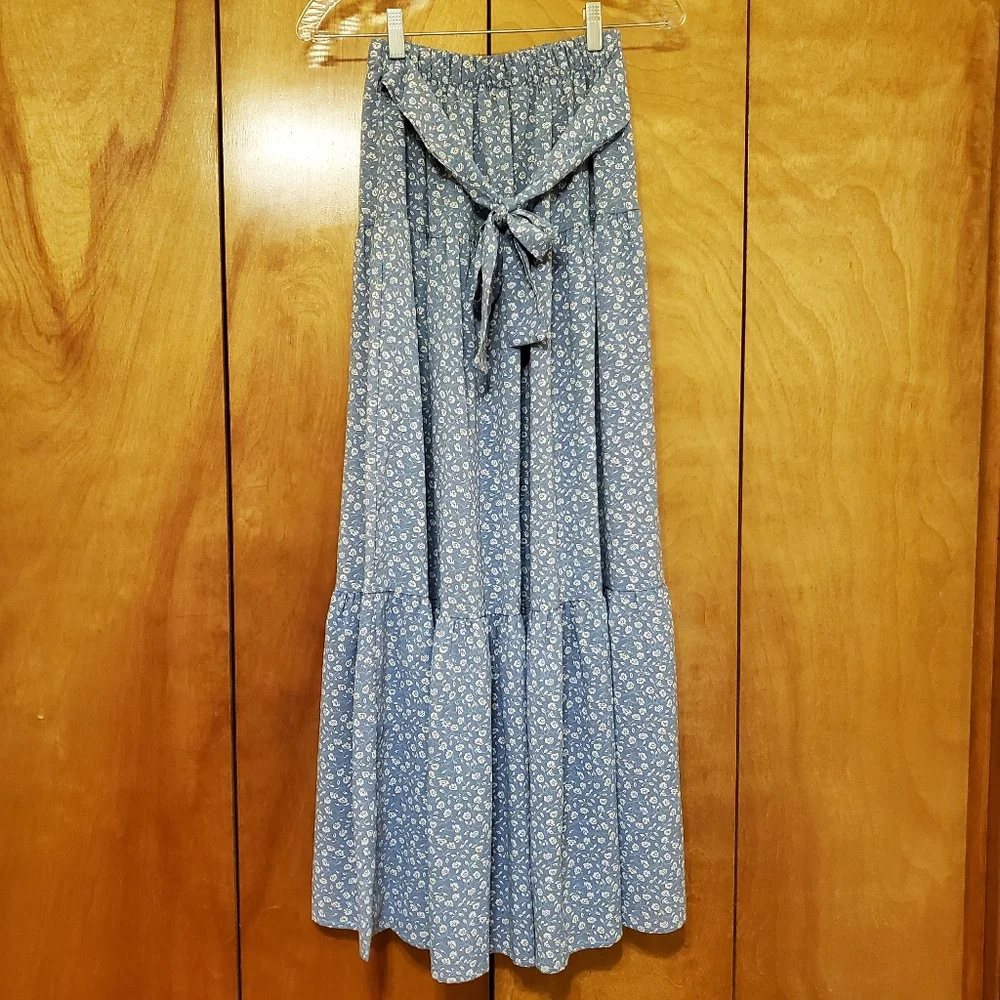 Tiered Peasant Midi Skirt with front tie - EU size 1 - Picture 2 of 5